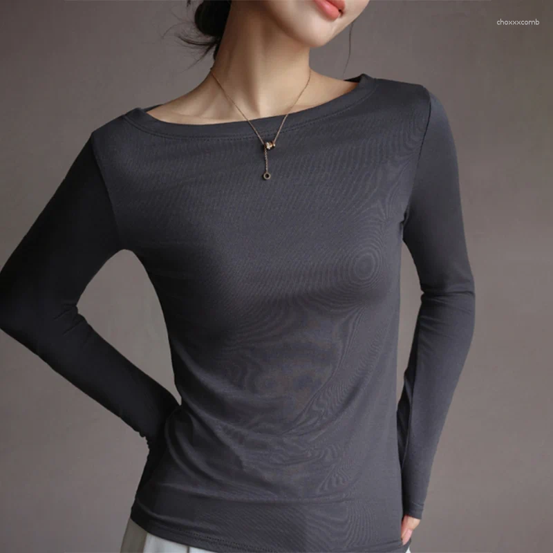 Women's Sweaters Creative Boat Neck Bottoming Women Autumn Soft Warm Simple Base Tops Korean Commute Inner Wear Pullovers
