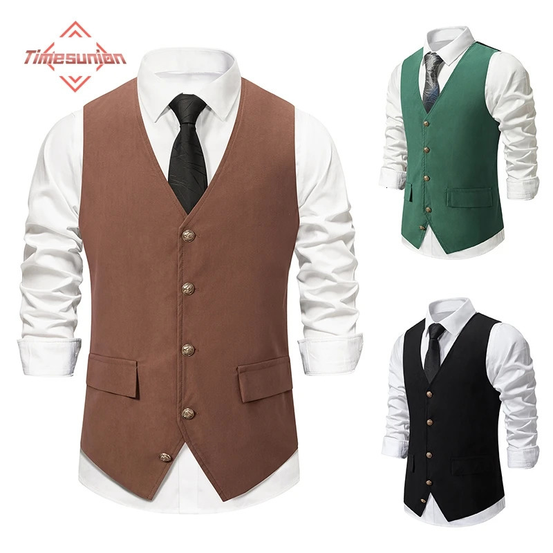 West Cowboy Vest Male Medieval Retro Vest for Men Black Green Coffee Mens Vest 250804
