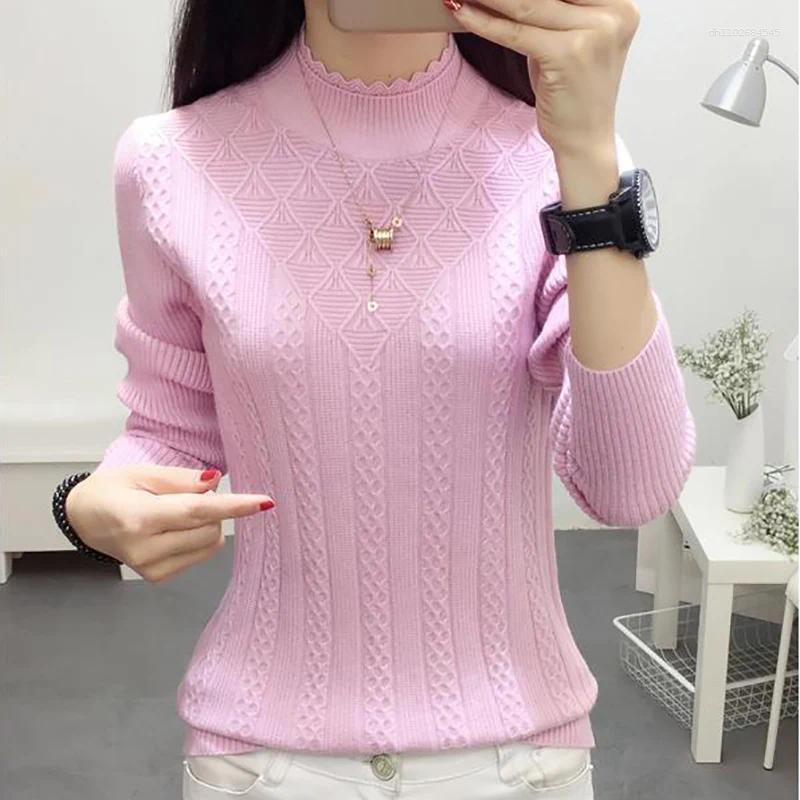 Women's Sweaters Elegant Solid Basic Knitted Tops Women Half High Collar Sweater Casual Slim Pullover Korean Fashion Simple Chic Clothes