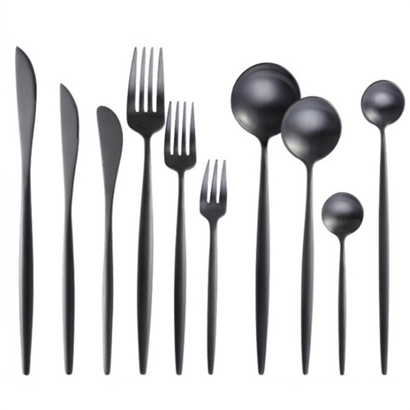 Matte Black Silverware Flatware Stainless Steel Cutlery Knife Fork Spoon Tableware Dinnerware-image-399573662