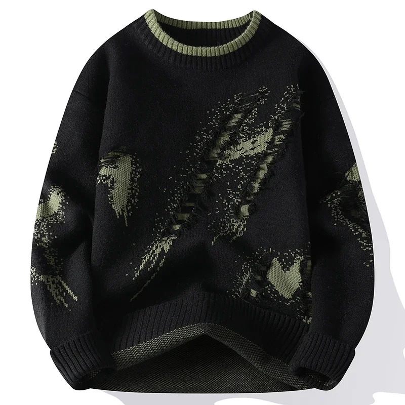 Autumn High Street Sweater Men Ripped Fashion Hip-Hop Knit Pullover High Quality Loose Warm Thick Outdoor Men Women Sweater 250801