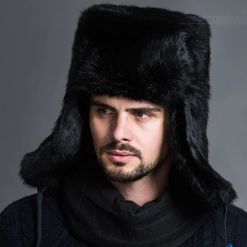 Thick Warm Aviation Bomber Hat For Men Faux Rabbit Fur Earflap Trapper Russian Cap Male Winter Windproof Ushanka Ski Russian Hat 250806