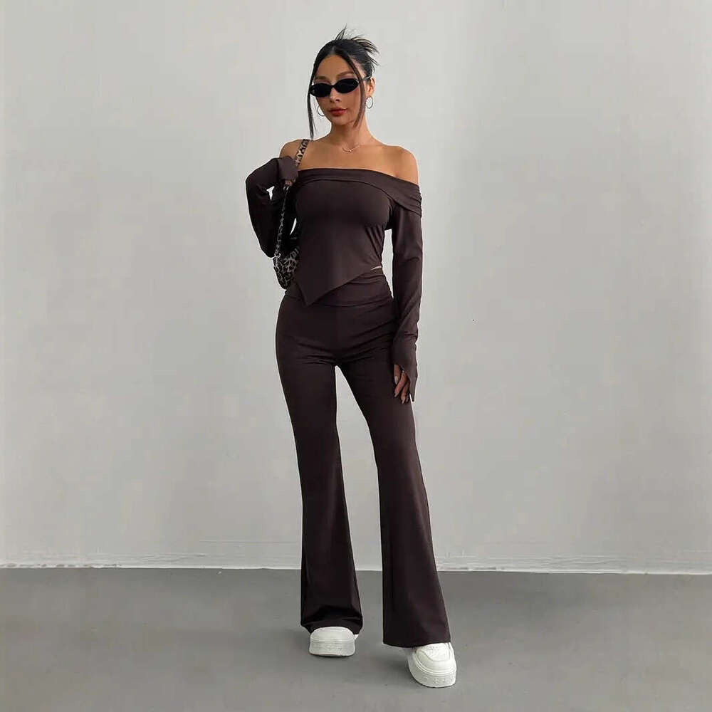 Bestseller Women's Fashion Solid Color Knitted 2025 Casual Long Sleeve Top Two-Piece Set Ddmylion