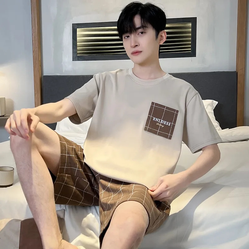 2 Pieces Set Mens Summer Cotton Pajamas Set Big Size 4XL 5XL Short Sleeping Tops Pants Sleepwear Male Casual Nightwear pyjama 250804