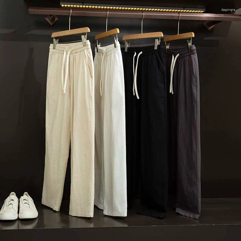 Men's Pants Summer Cooling Linen Cotton Baggy Y2k Gray Khaki Latest Classic Man Streetwear Trousers For Men High Brand