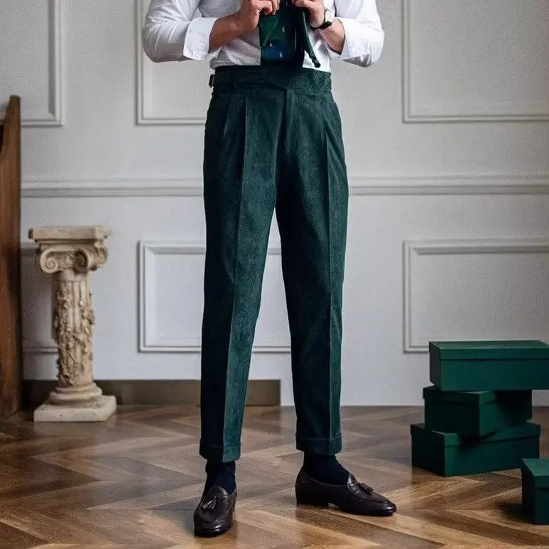 High-Waisted Straight-Leg Corduroy Pants Casual British Business Vintage Autumn/Winter Trousers Trendy Mens Suit Pants 250804