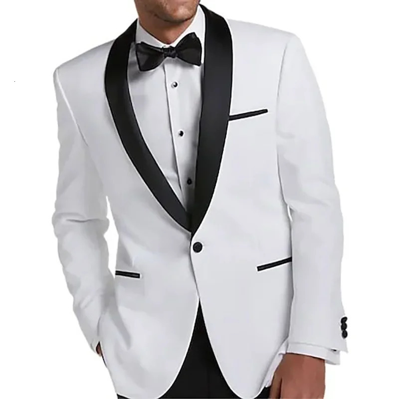 1 Piece White One Button Mens Suits Elegant Wedding White Jacket Black Shawl Lapel Slim Fit Coat Male Clothing Blazer 250801