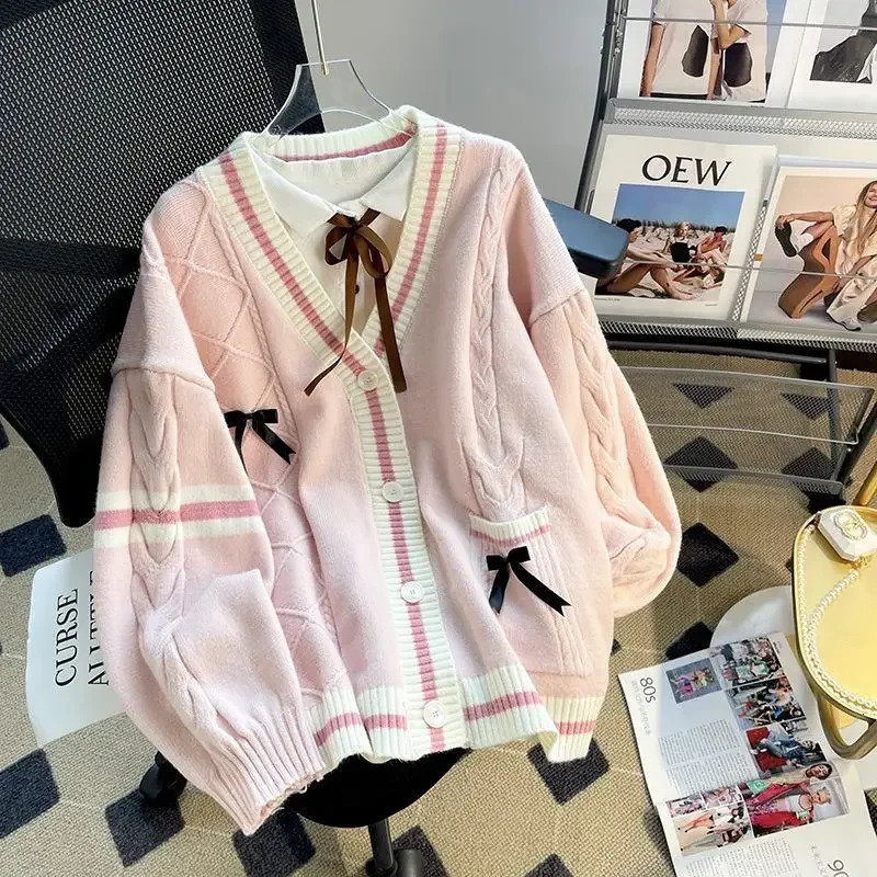 Deeptown Sweet Coquette Sweaters Cardigan Women Kawaii Bow Knitted Cardigan Japanese Preppy Style Lolita Knitwears JK Jumpers 250806