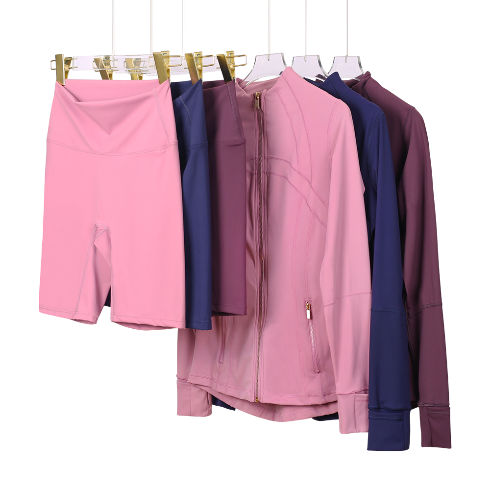 Women's Yoga long clothes sleeves Jacket Cropped Pants Shorts Suits Outfit Solid Color Nude Sports Shaping Waist Fitness Jogging Sportswear For