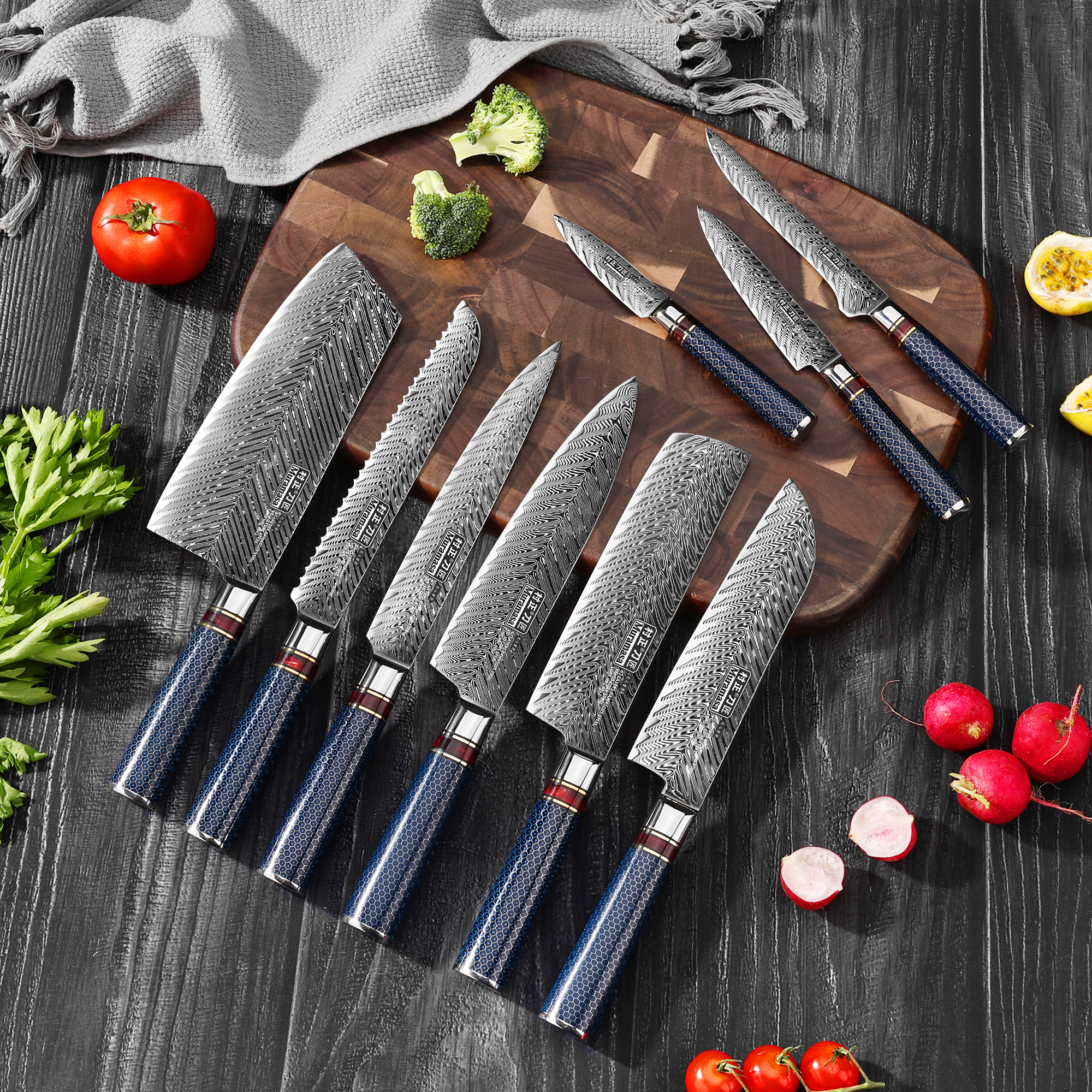 Knives 316L Damascus steel +VG-10 A set of 9-piece cutting tools, sharp kitchen knife, slicing knife, Japanese chef knife SFT-G01-image-1070142568