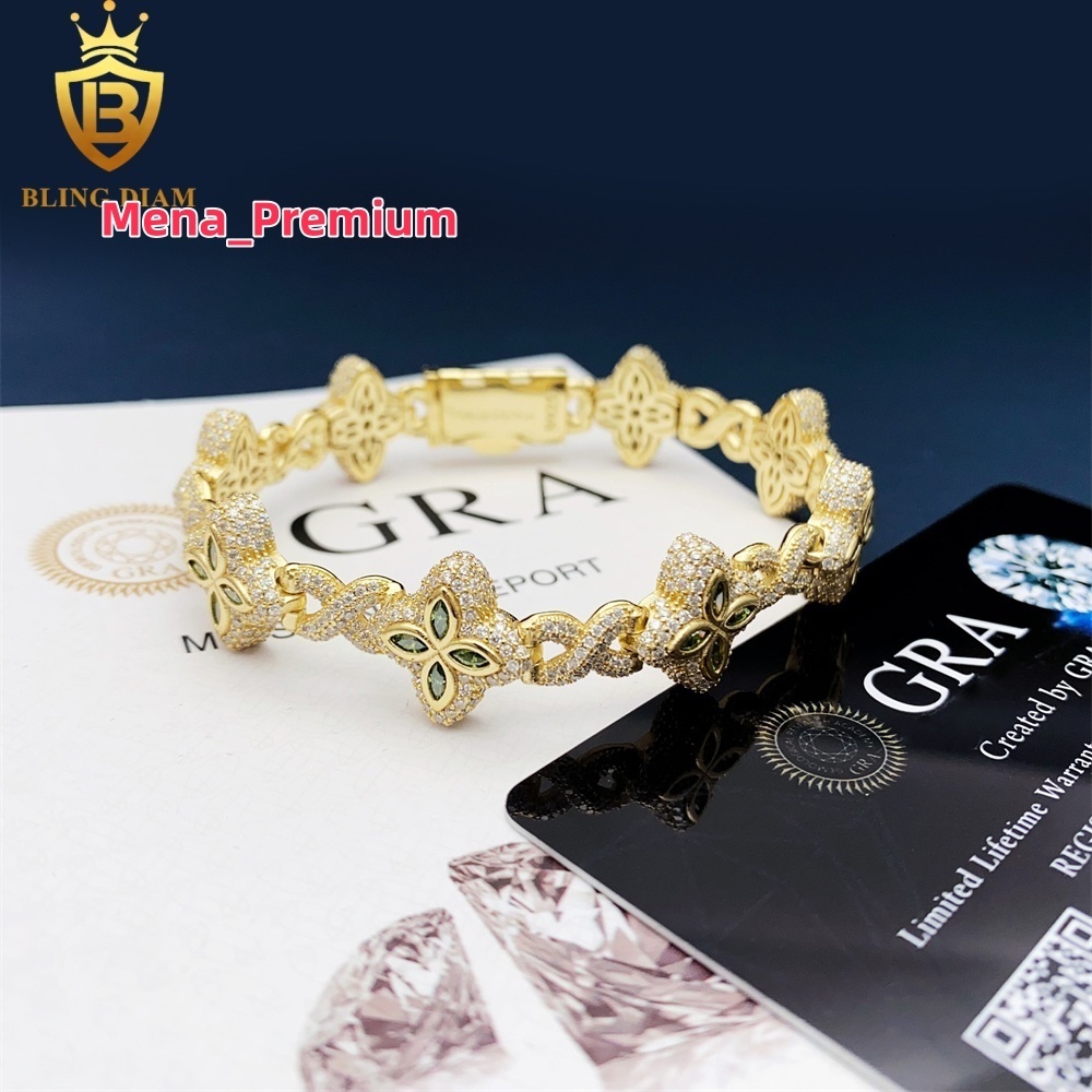 Collier de créateur 15 mm Nouveau design de fleur de marquise coloré 925 Sliver Hip Hop Bijoux Iced Out Cuban Link Moisanite Bracelet