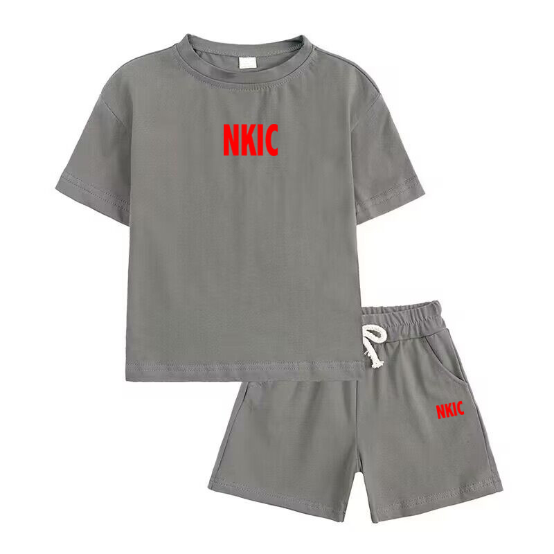 Summer Brand Children's Casual Gray Clothing Sets Kids letter Printed Boys Pullover Tshirts 2pcs Suit Kids Boy Infant Toddler Tracksuit-image-1070124067