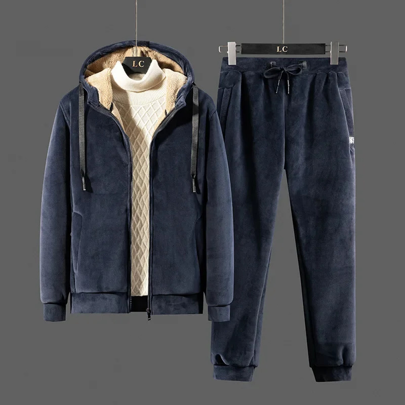 Cashmere Tracksuit Mens Sets Fleece Thick Hooded Casual Track Suits Mens Sets Jacket pant Warm Fur Winter Sweatshirt 250804