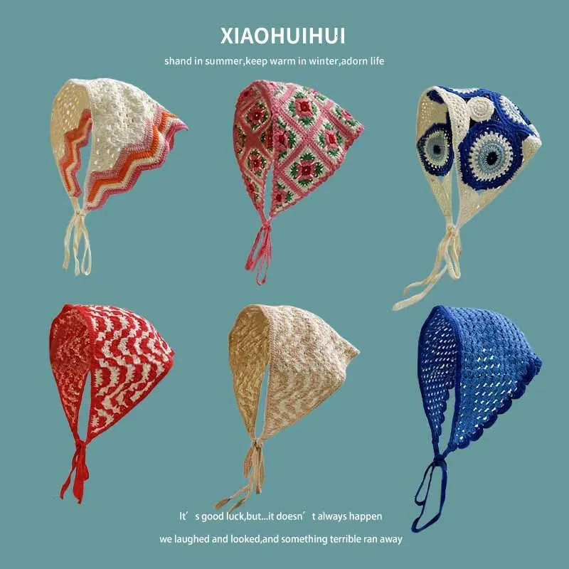 French Knitted Lace Triangle Towel for Women Spring and Summer Travel Po Versatile Ins Retro Hair Band Hair Scarf 250805
