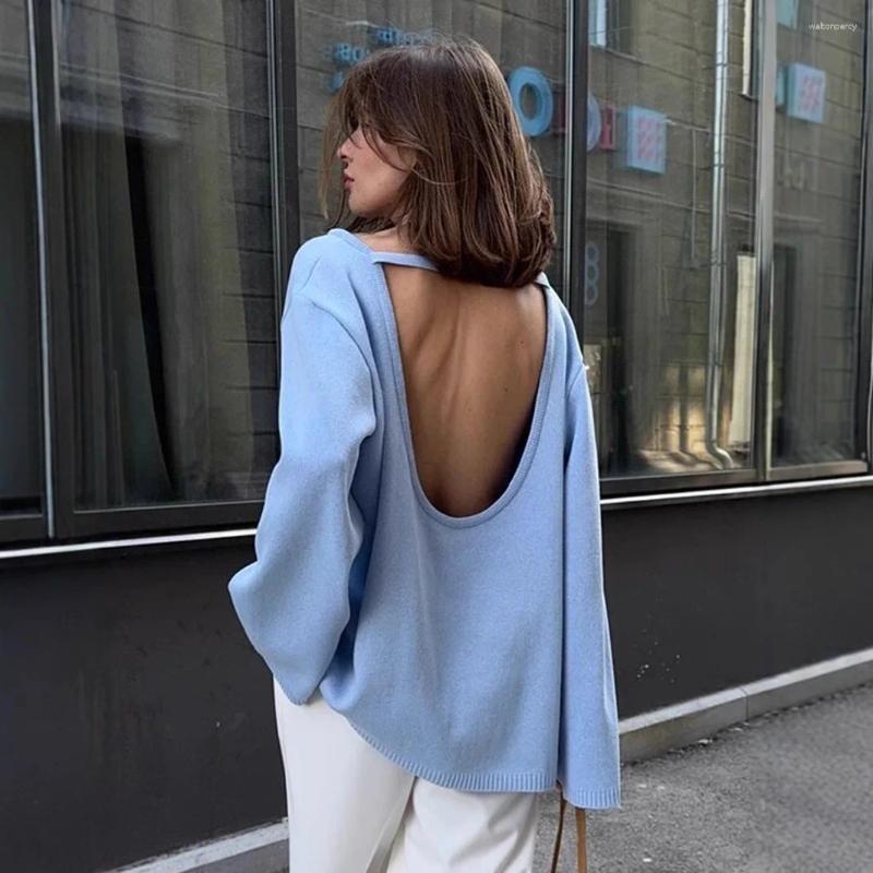 Women's Sweaters 2025 Autumn Winter Cotton Sweater Backless Design Loose Knit Pullover Jumper Fashionable Commuting