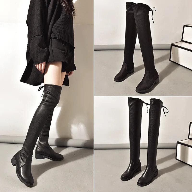 Long Leather Boots Womens Over-the-knee Skinny Boots Autumn and Winter Long-tube High-heeled Stretch Boots 250804