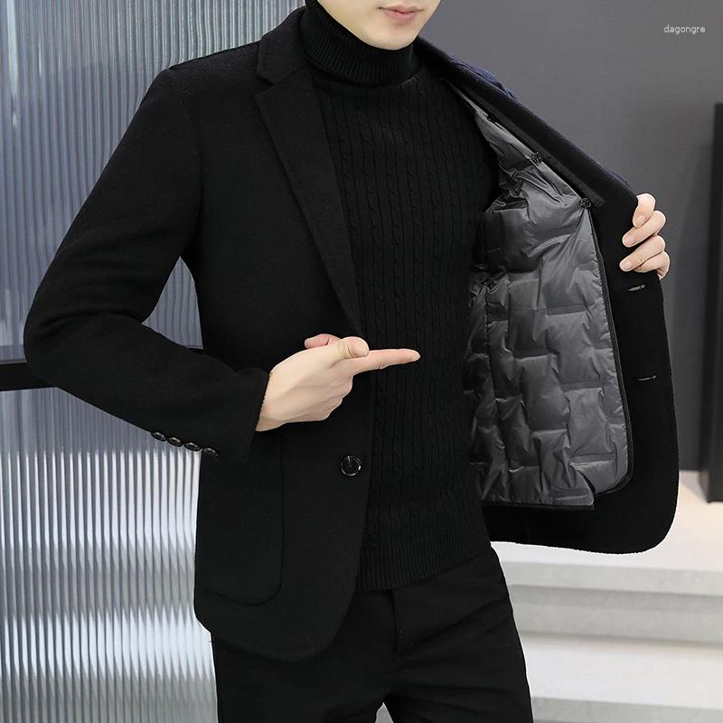 Men's Wool Slim Fit Detachable Down Liner Woolen Coat High Quality 2025 Autumn Winter Casual Solid Color Short Style Warm Jacket