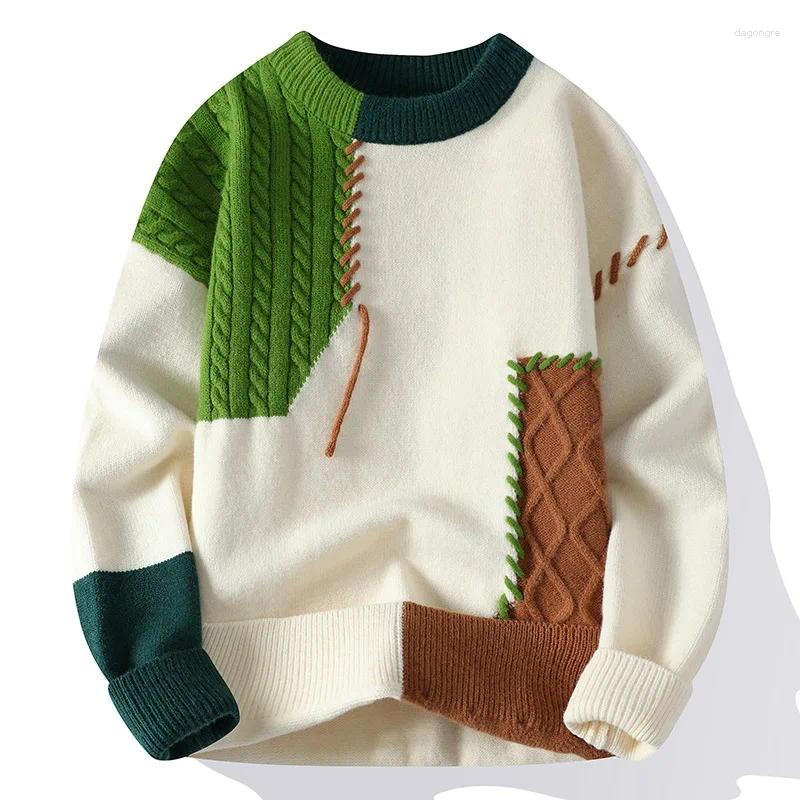 Men's Sweaters Sweater Crew Neck Pullover Knitted Stitching Long Sleeve Tops Autumn And Winter Men Clothes