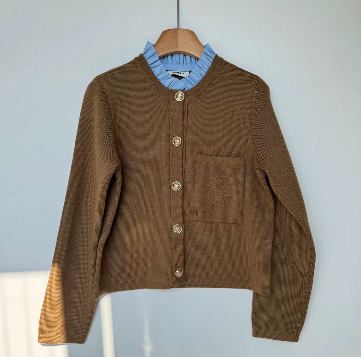 2025 early autumn sa/ndr new * and winter French ruffle edge detachable fungus collar embroidered knitted sweater cardigan jacket