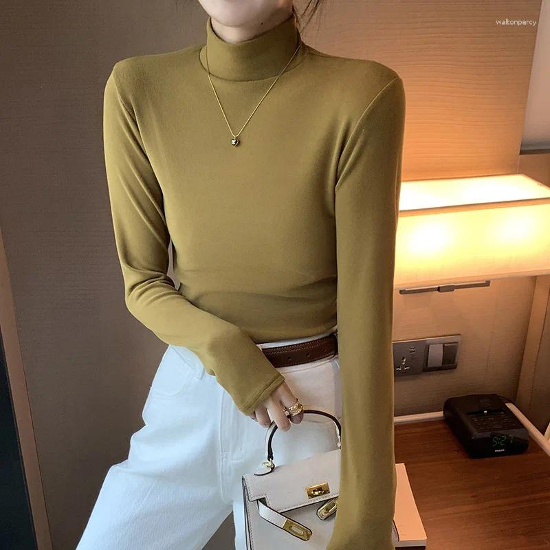 Women's Sweaters Thick Fleece Lined Warm Pullovers Women Autumn Winter Slim Half High Collar Long Sleeve Pullover For Woman Solid Color Tops