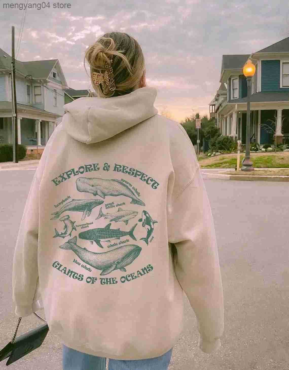 Sweat-shirt de personne pour les femmes à sweats de baleine océan Manga imprimé slves longs flce flage lâche strtwear 240827 s250807