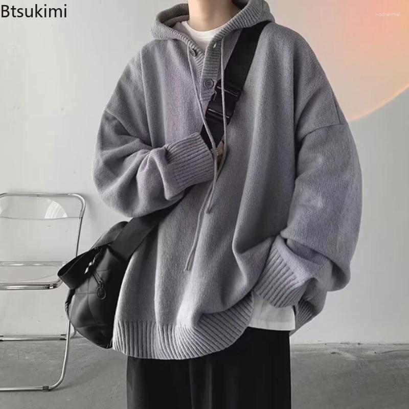 Men's Sweaters Casual Hooded Sweater Coat Autumn And Winter High Neck Loose Lazy Woolen Knitted Thick Outer Overcoat