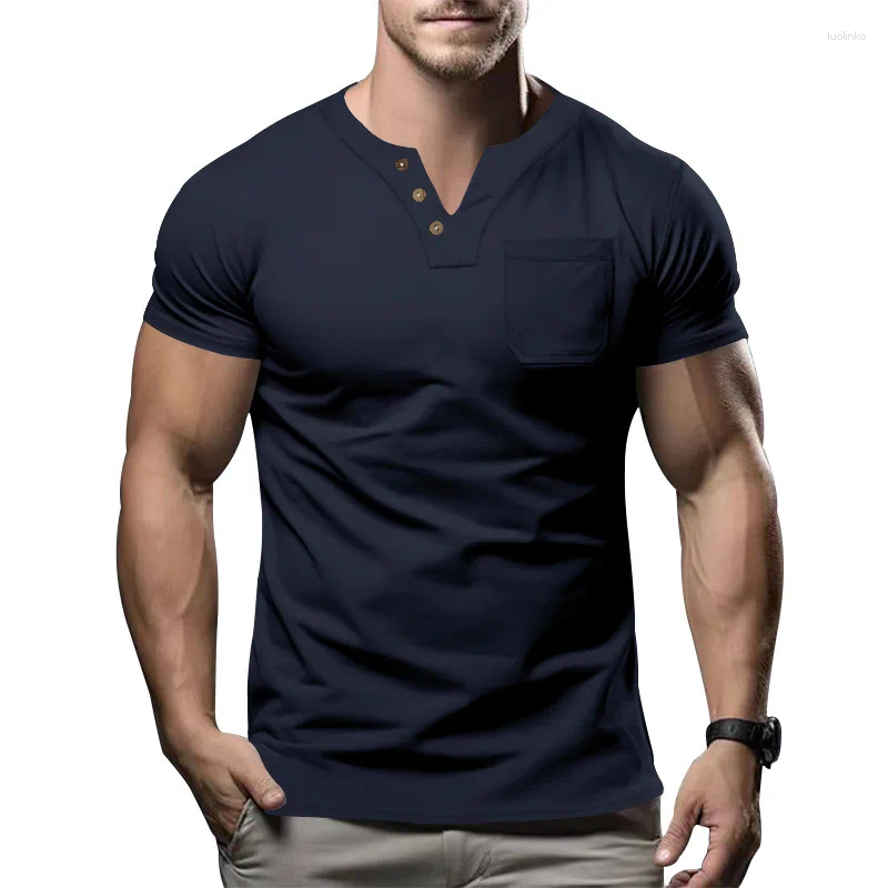 Men's T Shirts 2025 Summer Short-sleeved V Neck T-shirts Fashion Casual Pullover Tops Men Pure Color Breathable Sport Fitness Tees For