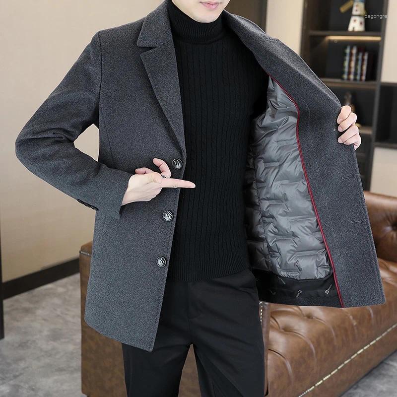 Men's Wool High Quality 2025 Winter Warm Woolen Coats Casual Detachable Duck Down Liner Windbreaker Puffer Jacket Thick Overcoat