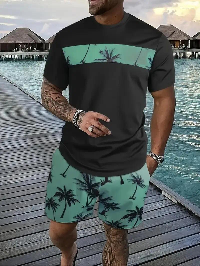 Men's Tracksuits 2025 Summer Coconut Tree 3D Printed Pattern Casual Fashionable Soft Comfortable And Lightweight Set