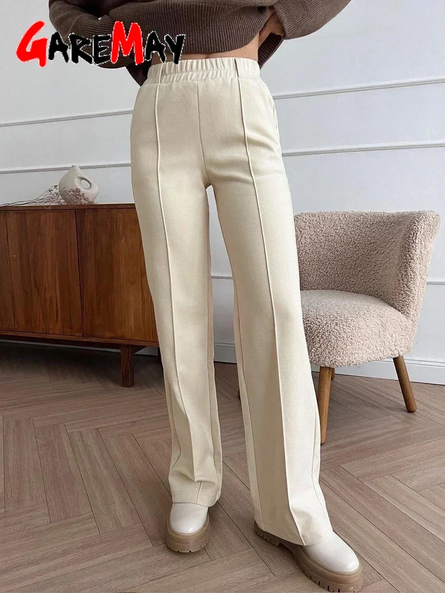 Womens Winter Pants Thick Warm Loose Classic Long Wide Leg Trousers Thermal Brown Beige Wool Long Pants for Women 2025250804
