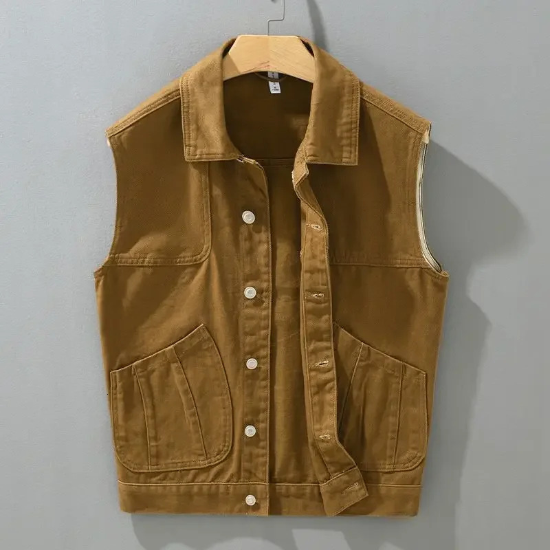 Spring Autumn Mens Denim Jacket Vest Retro Workwear Loose Outer Wear Handsome Single Breasted Sleeveless Cowboy Vests 250801
