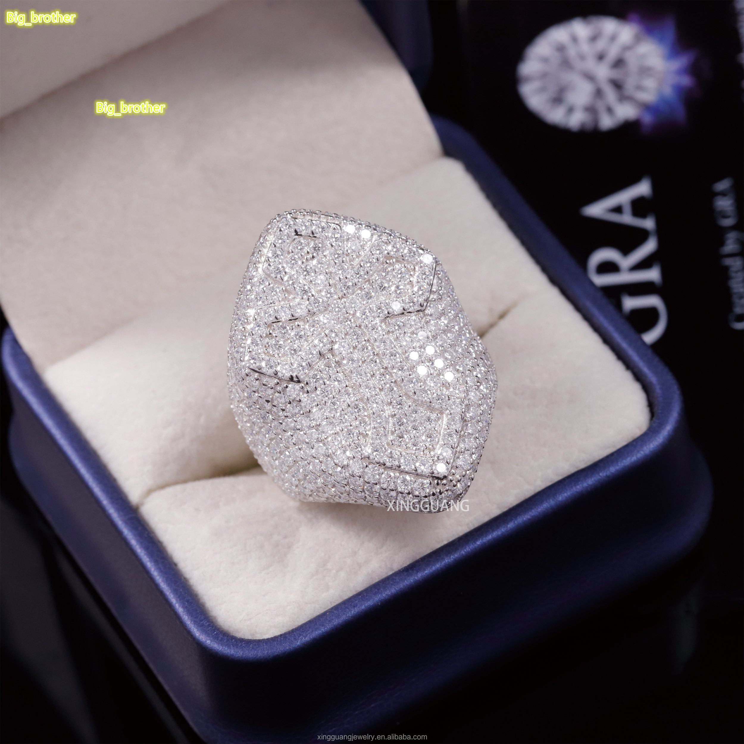 RTS Factory Price Full Iced Out Diamond Cross Ring S925 Sterling Silver Gold Plated Hip Hop VVS Moissanite Diamond Ring