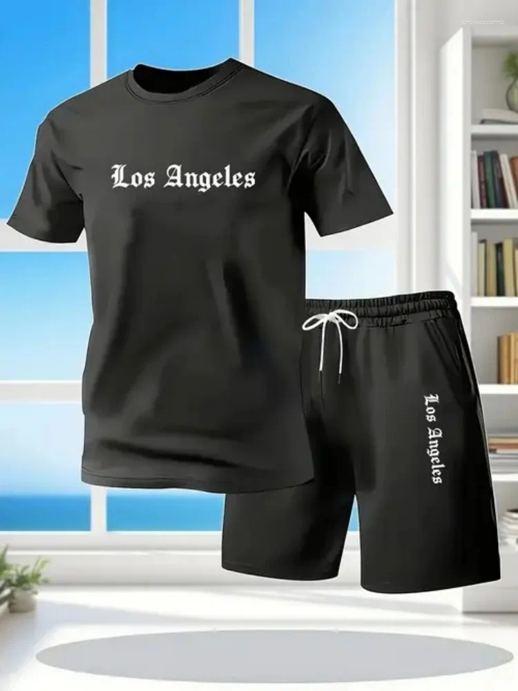 Men's Tracksuits Summer 2025 Casual Cotton T-irt And Orts Set Ort Sve Loose Fit Round Color Youth Faion