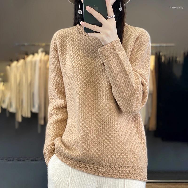 Women's Sweaters CAIXINGLE Honeycomb Hollow Round Neck Sweater Autumn Winter Wool Pullover Fashion Versatile Knitted Top