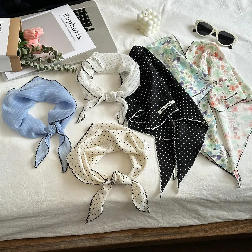 Fashion Womens Triangle Scarf Korean Polka Dot Head Scarf Floral Sweet Head Wrap French Neck Scarf Shawl Summer Sun Headwear 250805