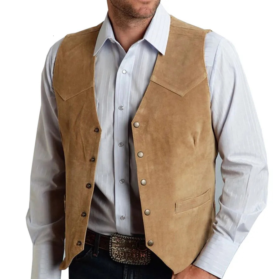 Men Punk Vests Suede Sleeveless Jackets Cowboy Waistcoat Single Breasted Irregular Mens V-neck Bussiness Jacket 250801