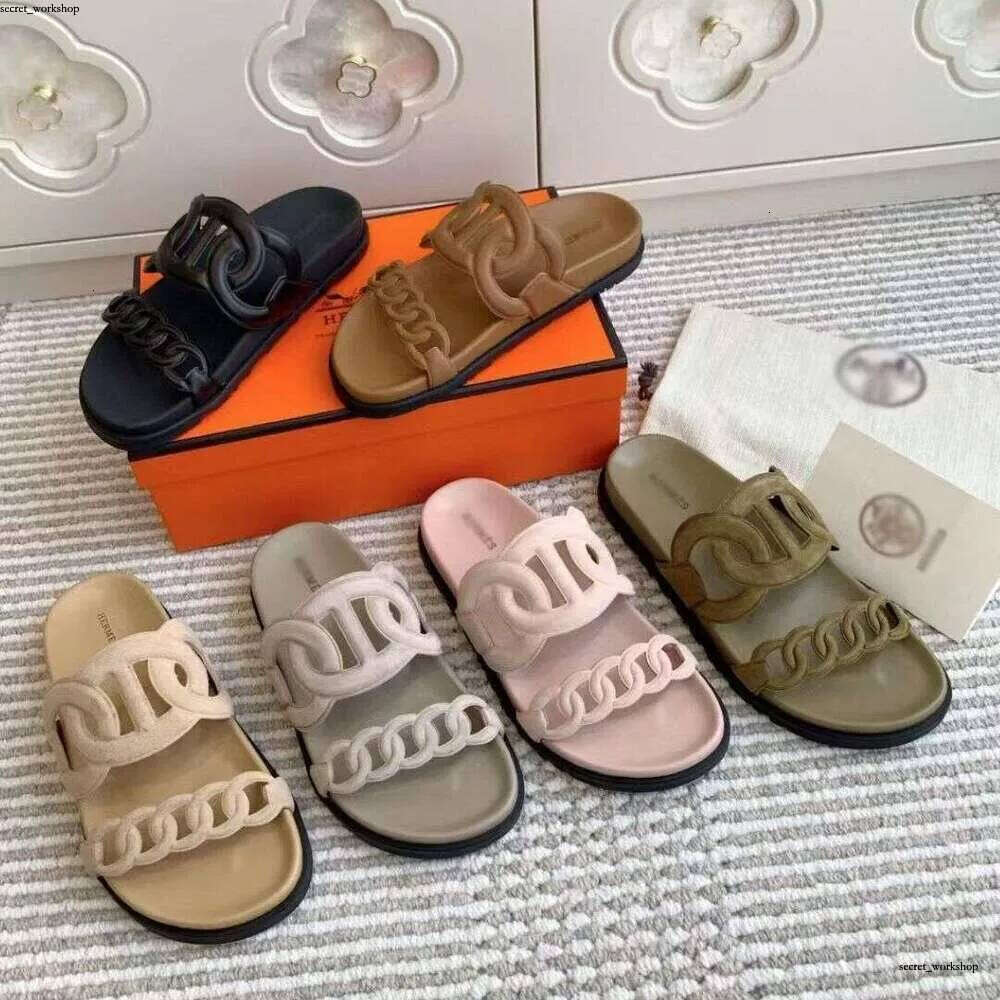 Chypre Designer Slipper Flat Oran Women Leather Slippers Letter H Slides Sandals Summer Beach Slide Flip Flop Sandalen 327 23c 583