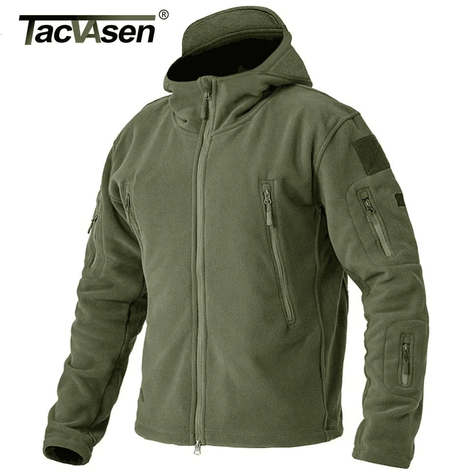 TACVASEN Winter Hooded Coats Mens Fleece Jackets Full Zip Up Multi-Pockets Fishing Hiking Climbing Outerwear Causal Parka Tops 250804