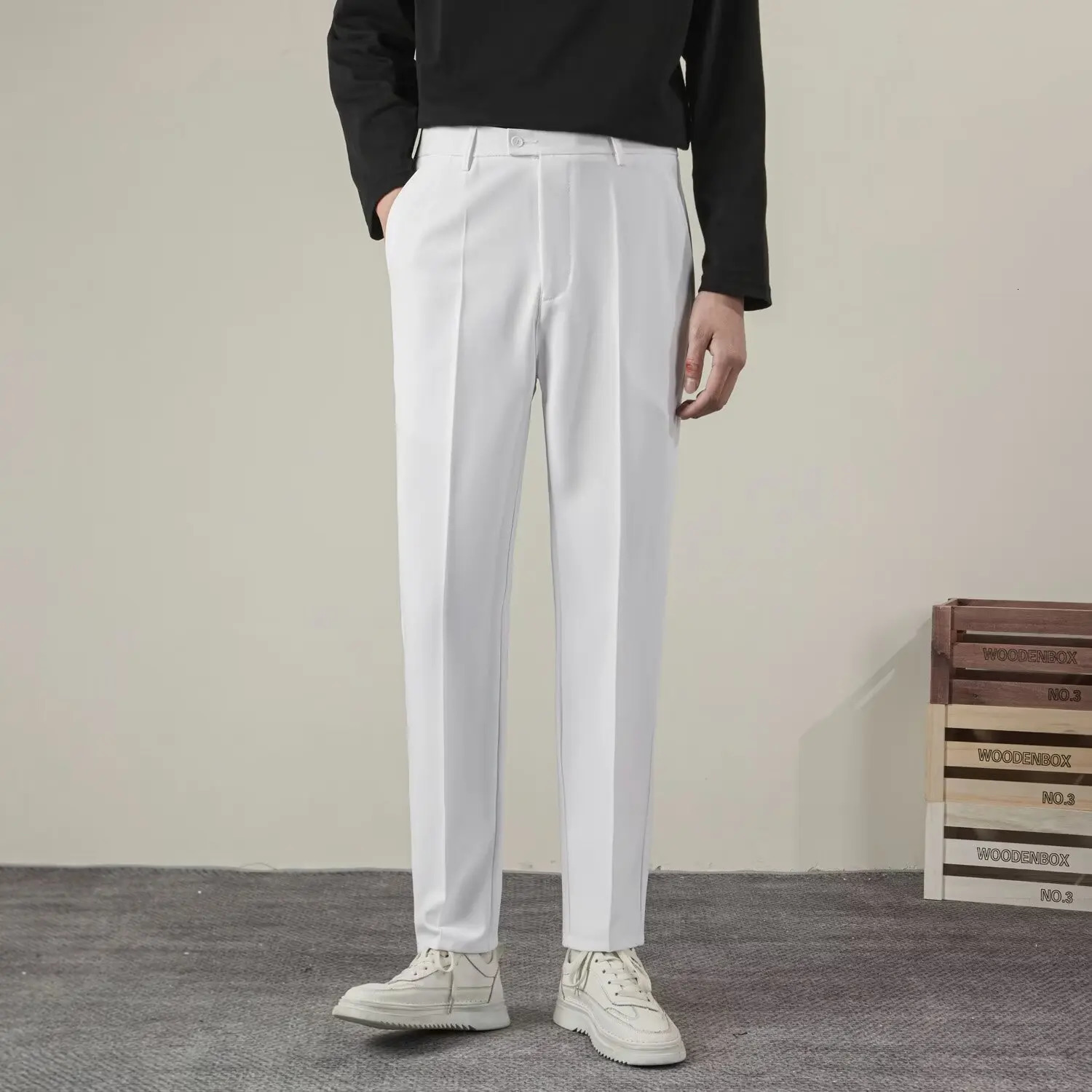Summer Mens Solid Color Straight Casual Pants Fashion Classic Business Casual Male Clothing Classic Slim Suit Trousers 250801