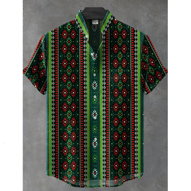 Casual Shirt Mens Linen Short Sleeved Top Printed Fashionable Streetwear Hawaiian Camisa Manga Corta Hombre 250731