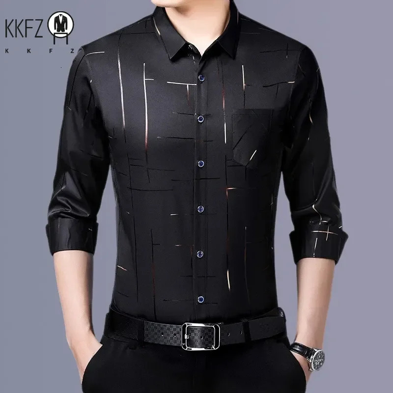 Mens Casual and Fashionable Long Sleeved Printed Shirt Non Ironing Wrinkle Resistant Business Top 250731