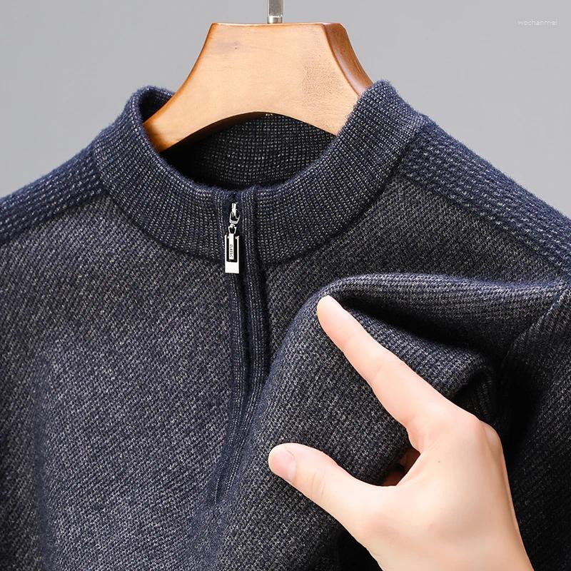 Men's Sweaters High Quality Solid Color Neck Half Zipper Sweater Autumn And Winter Business Casual Warm Thick Knitted Pullover