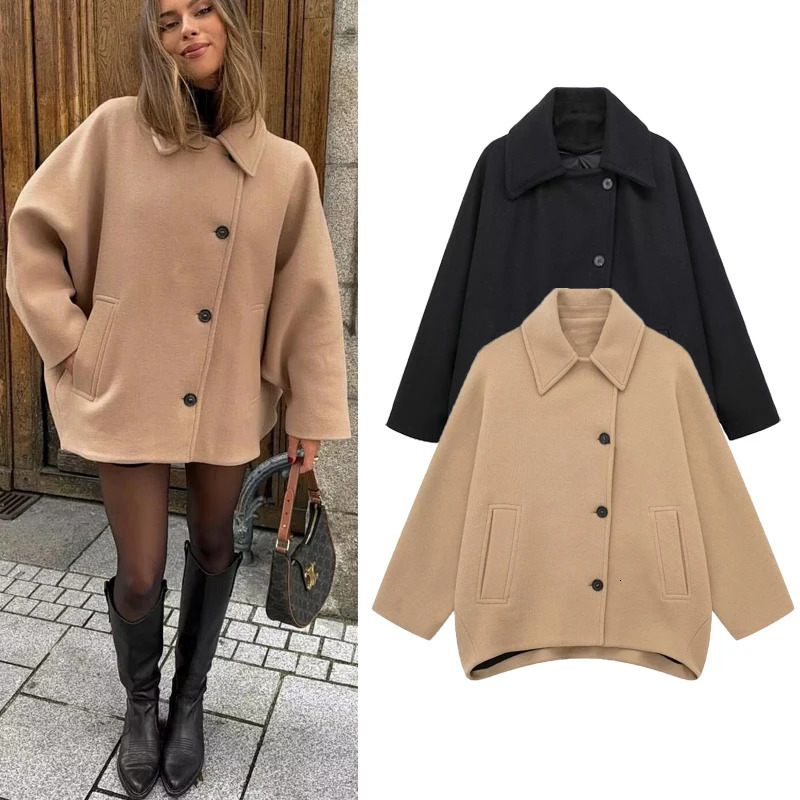 TRAF Womens Jacket Outerwears WOOL Blends Coats Autumn Winter Short Winds Women Tweed Suede Jackets Wool Coats and Mixtures 250801