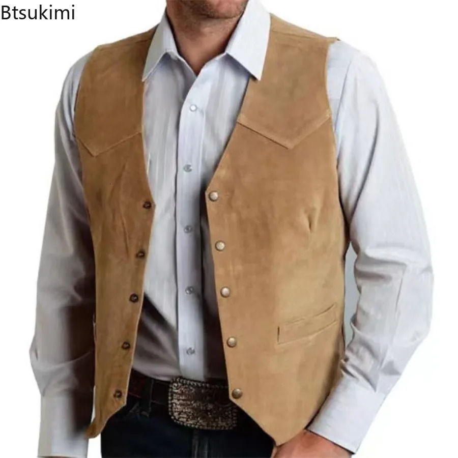 Mens Suede Slim Single Breasted Vests Casual Western Cowboy Vest Coats Fashion Classic Clothing for Men Vintage Suit Vests 250801