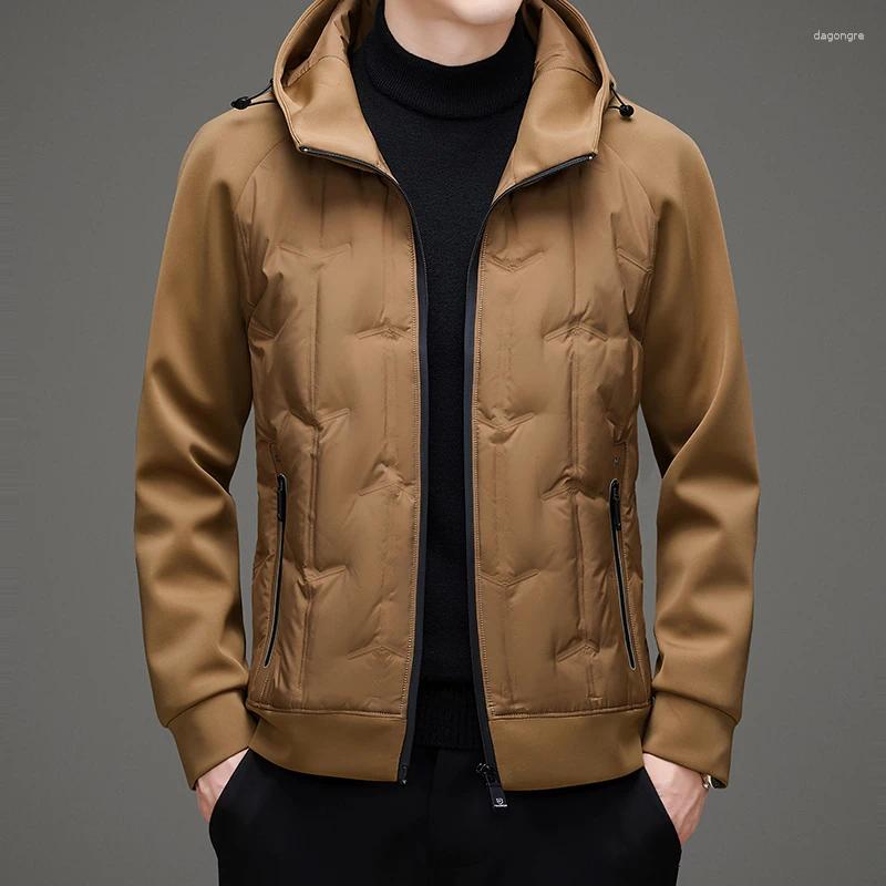 Men's Down Lightweight Warm Hooded Duck Jackets 2025 Autumn Winter Solid Color Loose Puffer Coats Outwear Windproof Thick Top Clothing