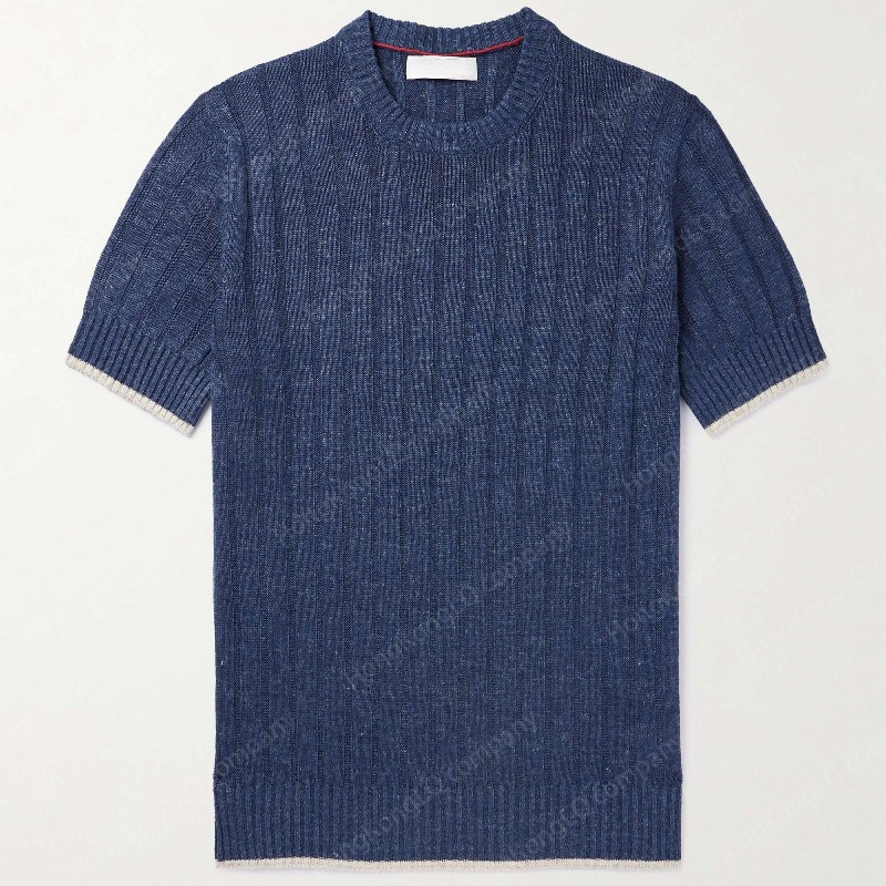 Men T Shirts Casual Tees Designer Mens Tshirt Summer Contrast-Tipped Linen and Cotton-Blend T-Shirt B1289