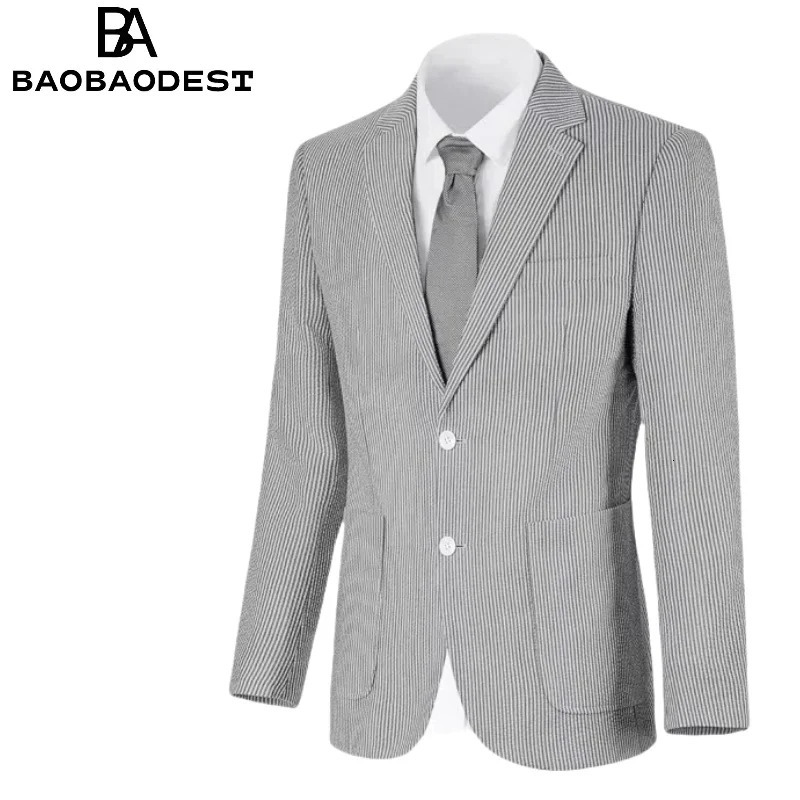 Mens Seersucker Suit Jacket Casual Summer Blazer Slim Fit Sports Coats Suits Jackets Wedding Prom Tuxedo Blazers 250801