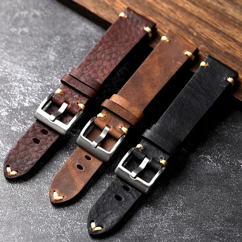 Handmade Genuine Leather Watchband Old Brown Black 18 20 22MM Soft Mens Vintage Bracelet First Layer Cowhide Leather Bracele 250806