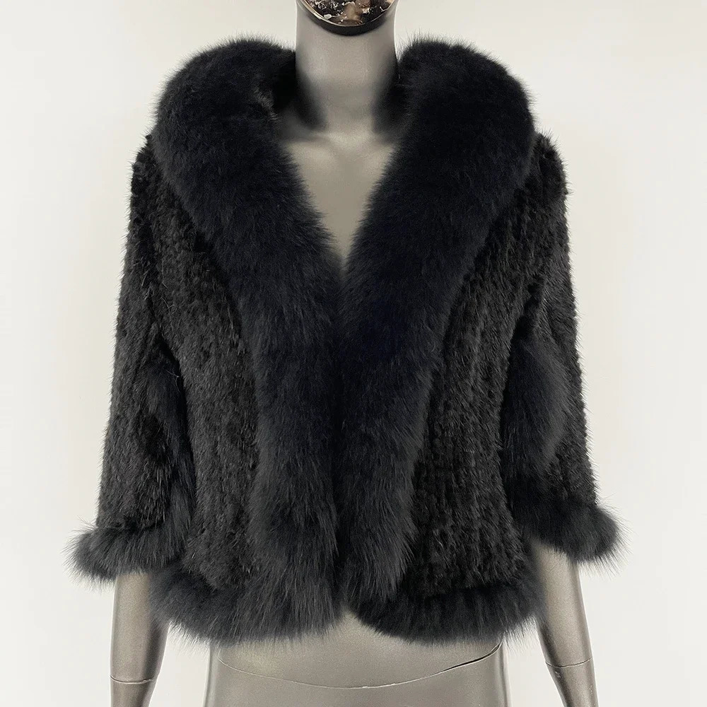 Shawl Fashion Knitted Genuine Mink Fur Jacket Cape Scarf Natural Fox Fur Collar Cloak Autumn Winter Mink Fur Coat Women 250801