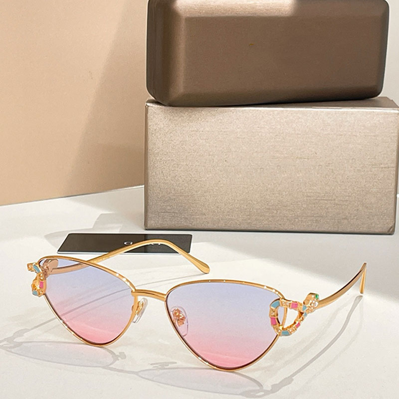 Women Jewelry Brand Metal Sunglasses Fashion Designer Metal Cat Eye Frame Metal Enamel Snake Head Mirror Legs Modern Fashion Sunglasses BV4606